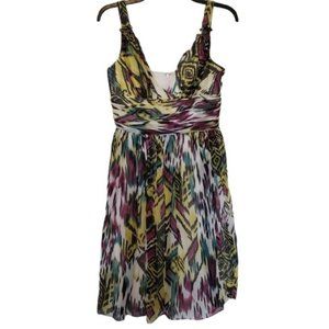 Carmen Marc Valvo Abstract Print Silk Fit & Flare Dress Size 6